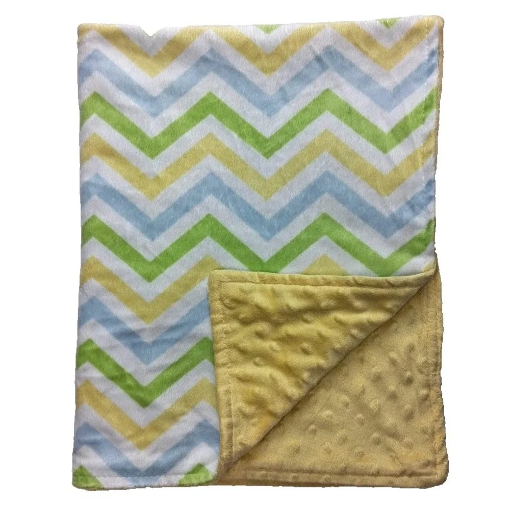 Nuby Chevron Baby Blanket Yellow White Green Blue ZIg Zag Minky Dot Lovey Unisex